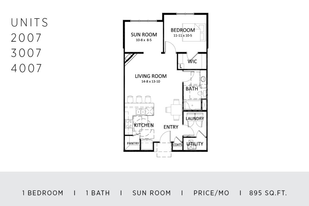 One Bedroom - 895 Sq. Ft.