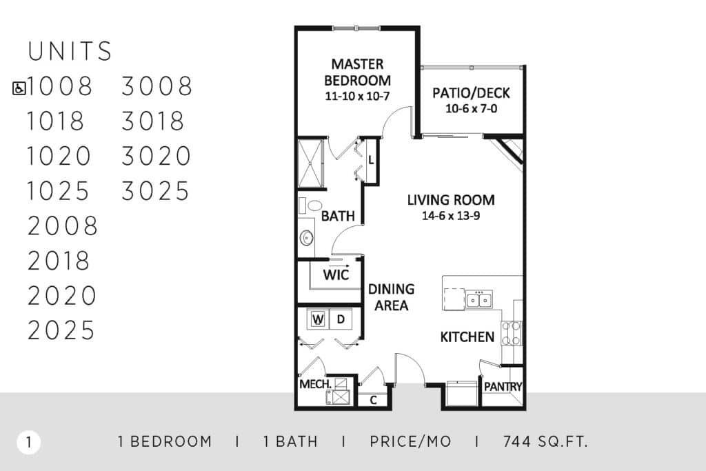 One Bedroom - 744 Sq. Ft.