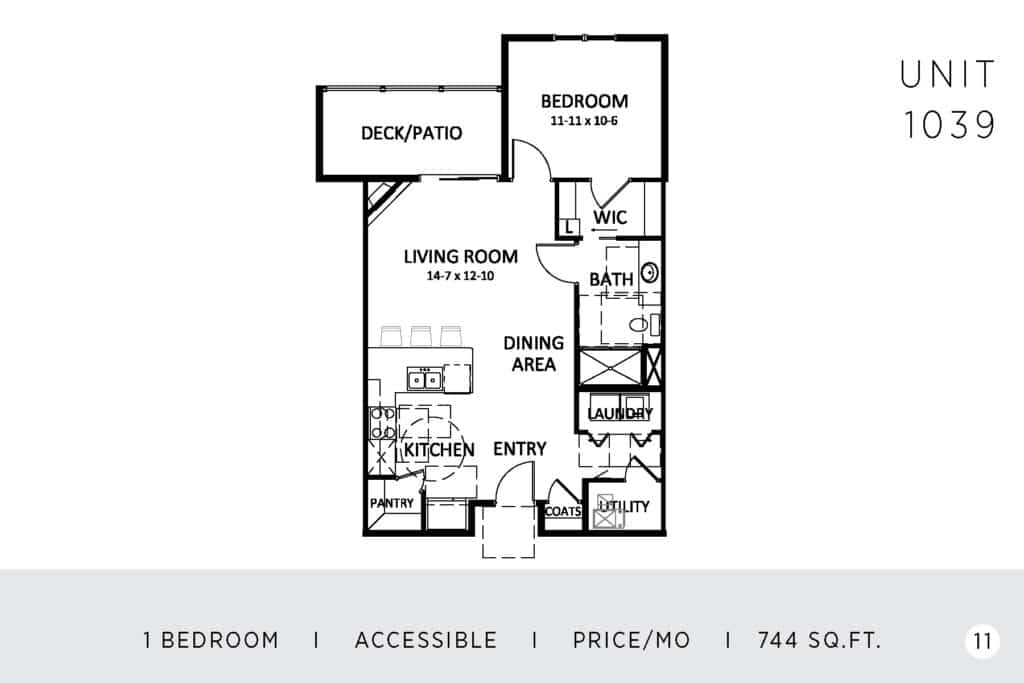 One Bedroom - 744 Sq. Ft.